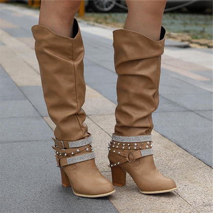 Women's Studded Leather Knee Boots