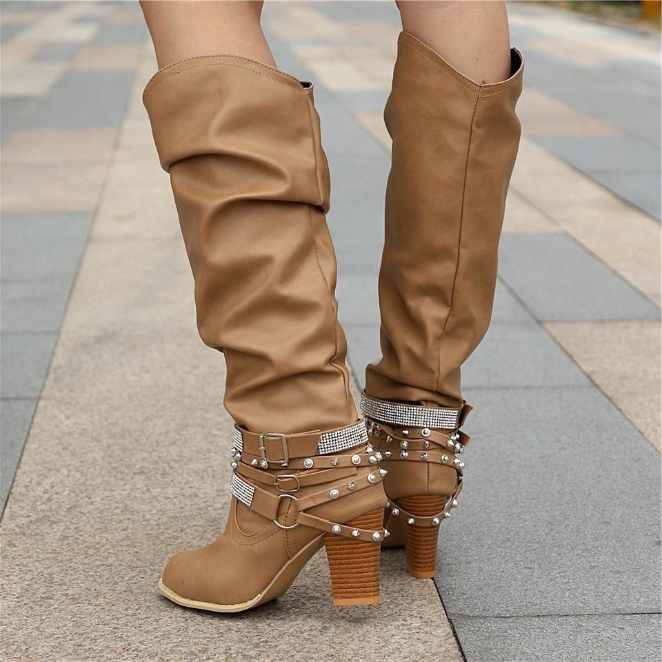 Women's Studded Leather Knee Boots