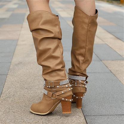 Women's Studded Leather Knee Boots