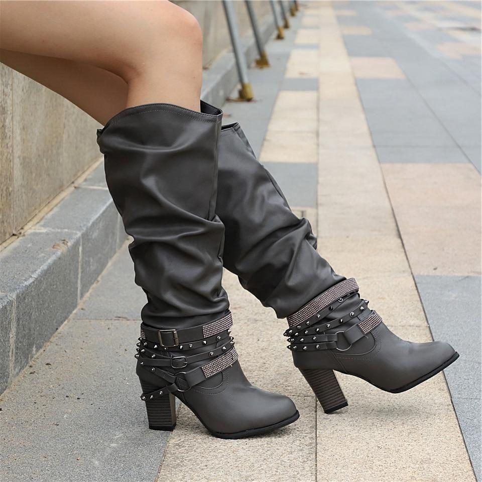 Women's Studded Leather Knee Boots
