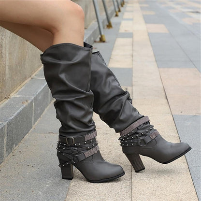 Women's Studded Leather Knee Boots