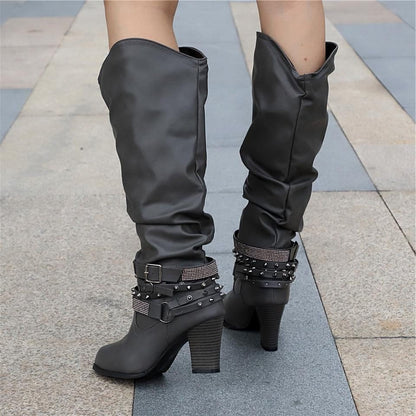Women's Studded Leather Knee Boots