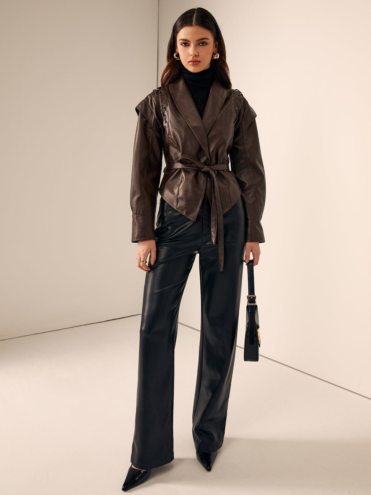 Women's Hooded Faux Leather Jacket