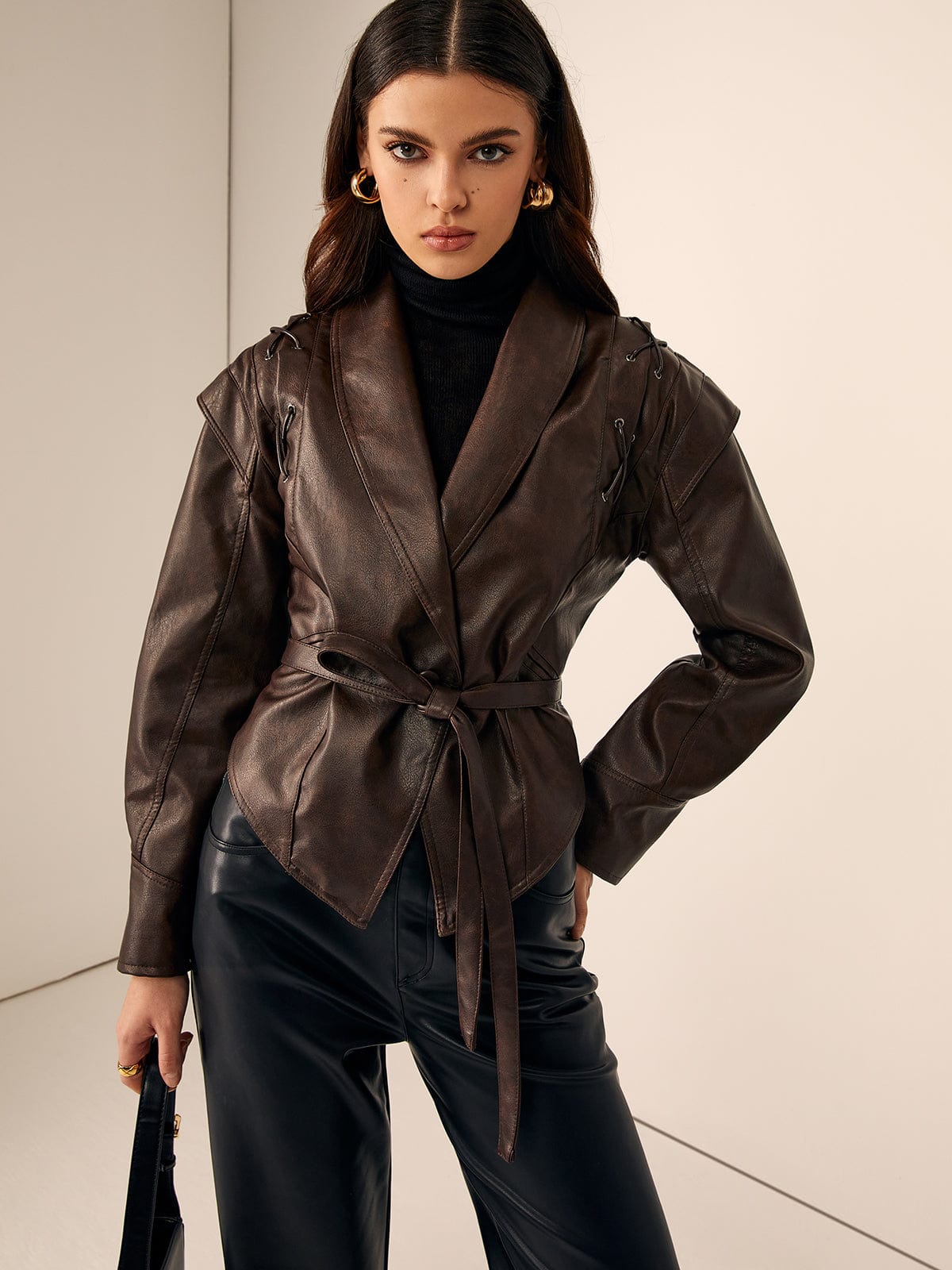 Women's Hooded Faux Leather Jacket