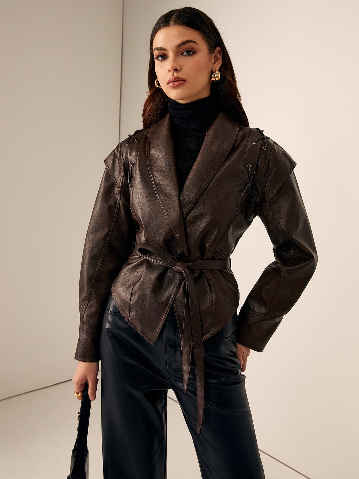 Women's Hooded Faux Leather Jacket