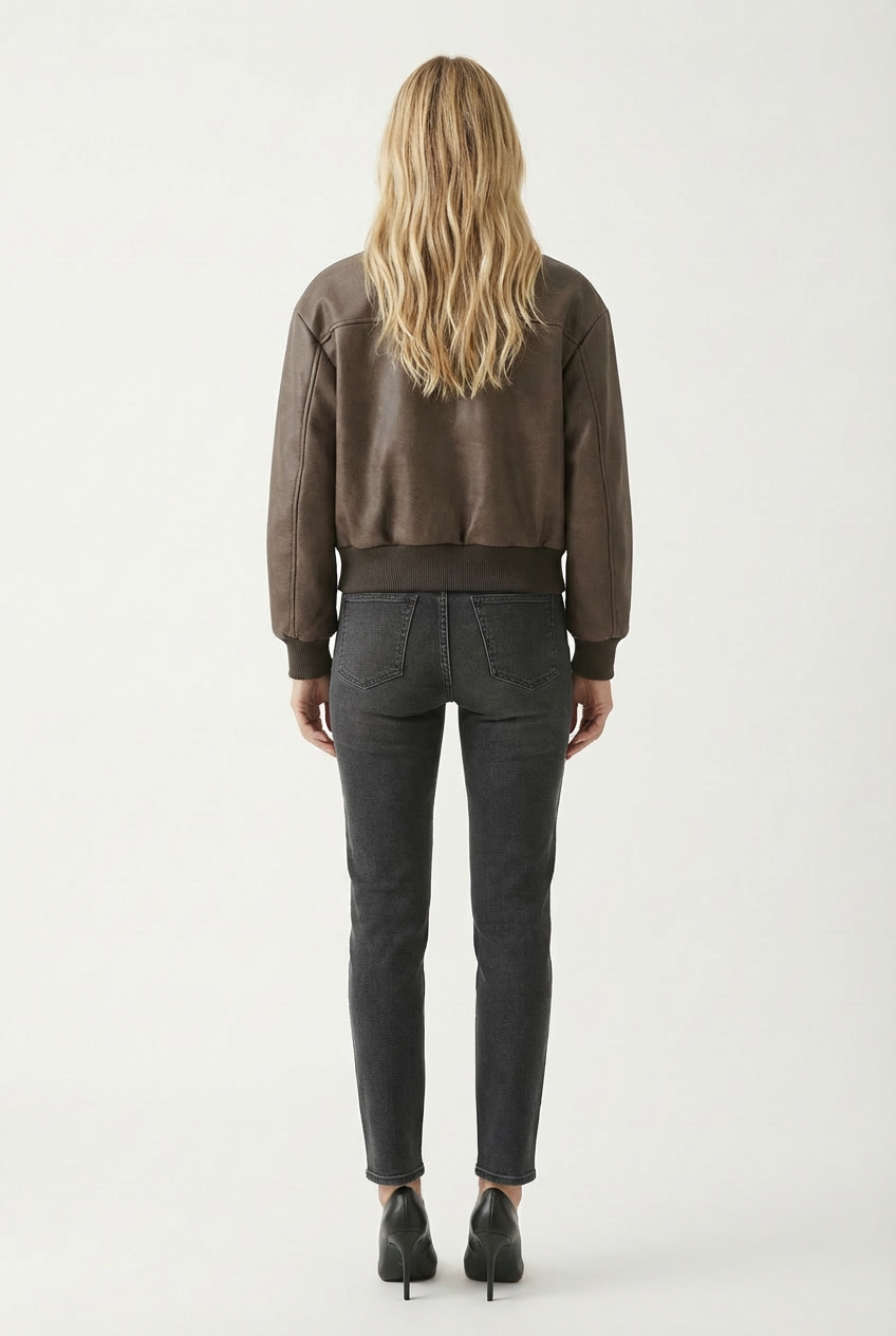 Women's Cropped Leather Bomber Jacket