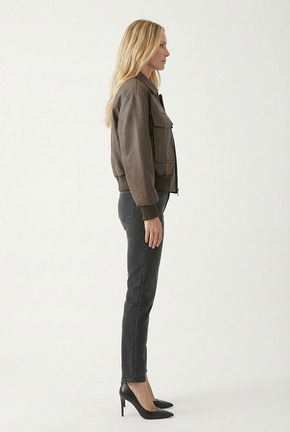 Women's Cropped Leather Bomber Jacket