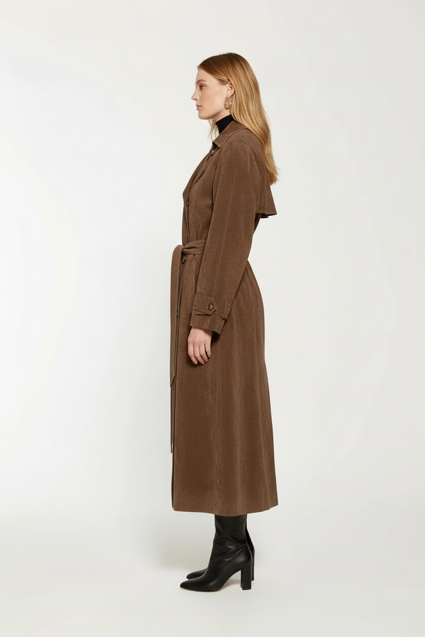 Women's Brown Suede Trench Coat
