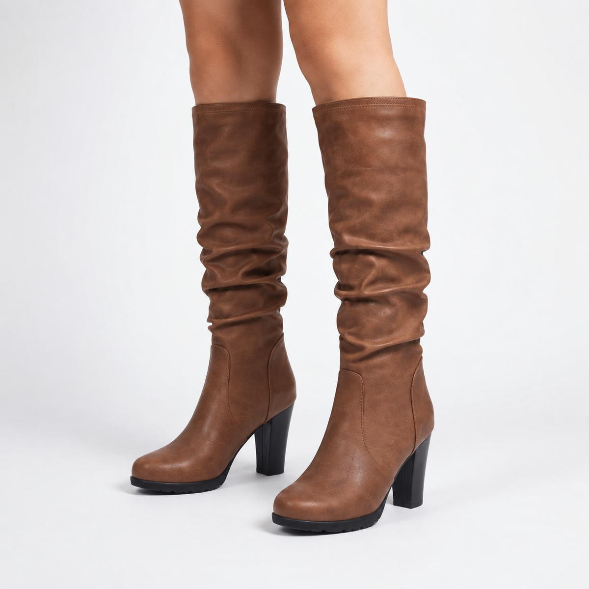 Women's Leather Block Heel Boots