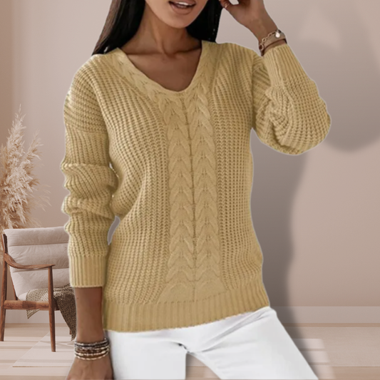 Women's Cable Knit V-Neck Sweater