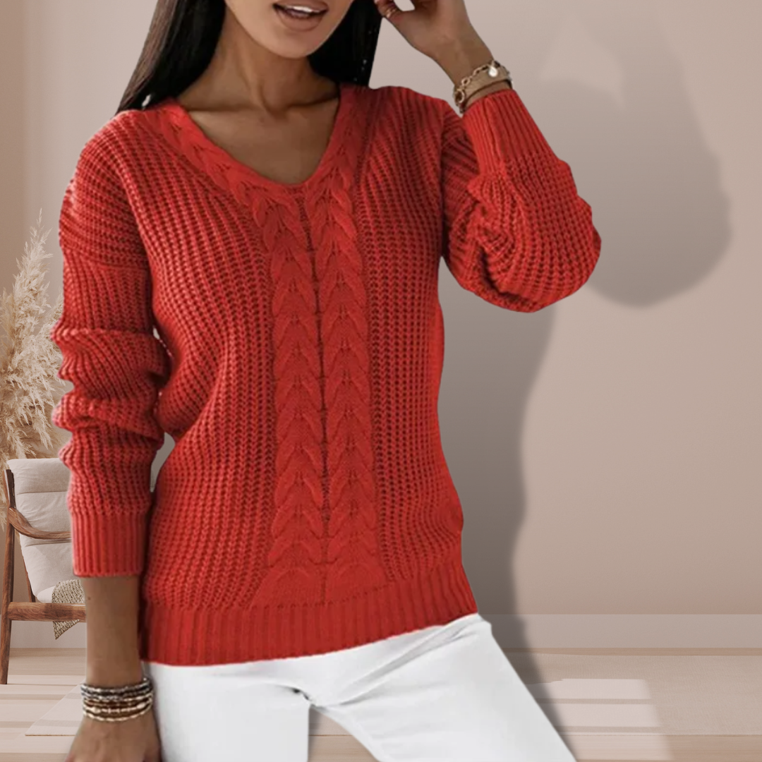 Women's Cable Knit V-Neck Sweater