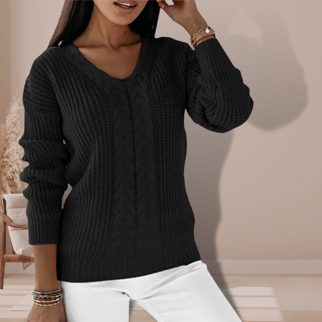 Women's Cable Knit V-Neck Sweater
