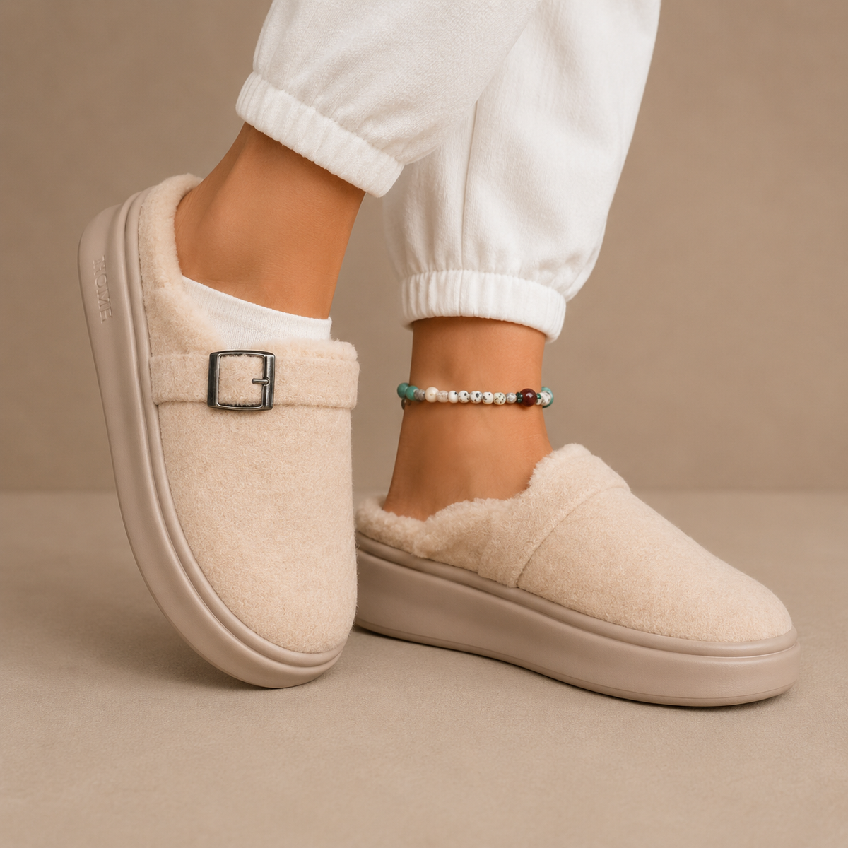 Women's Buckle Fleece House Slippers