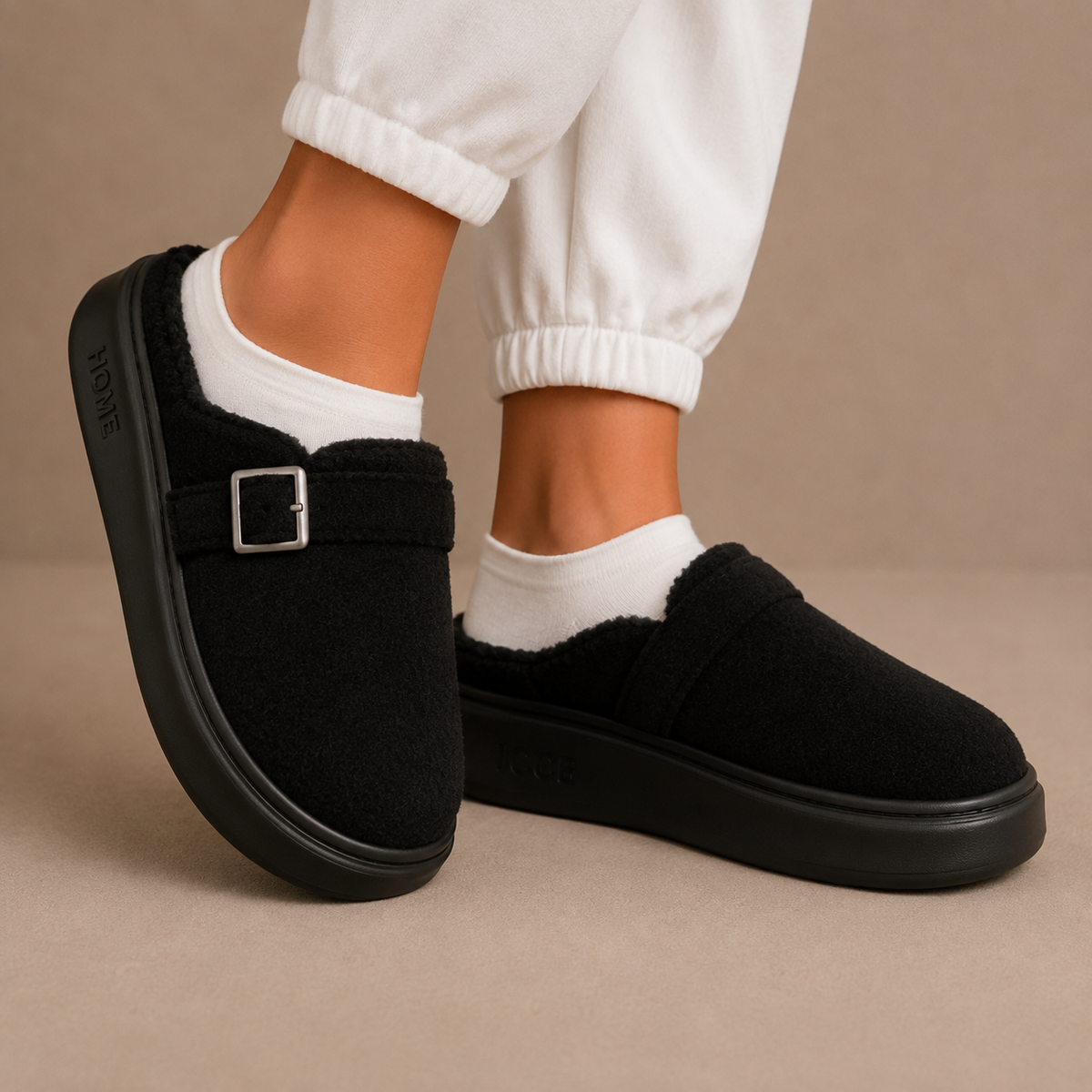Women's Buckle Fleece House Slippers