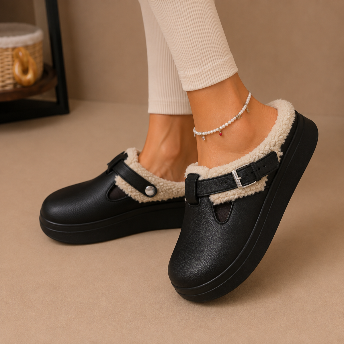 Women's Fleece Buckle Comfort Slippers