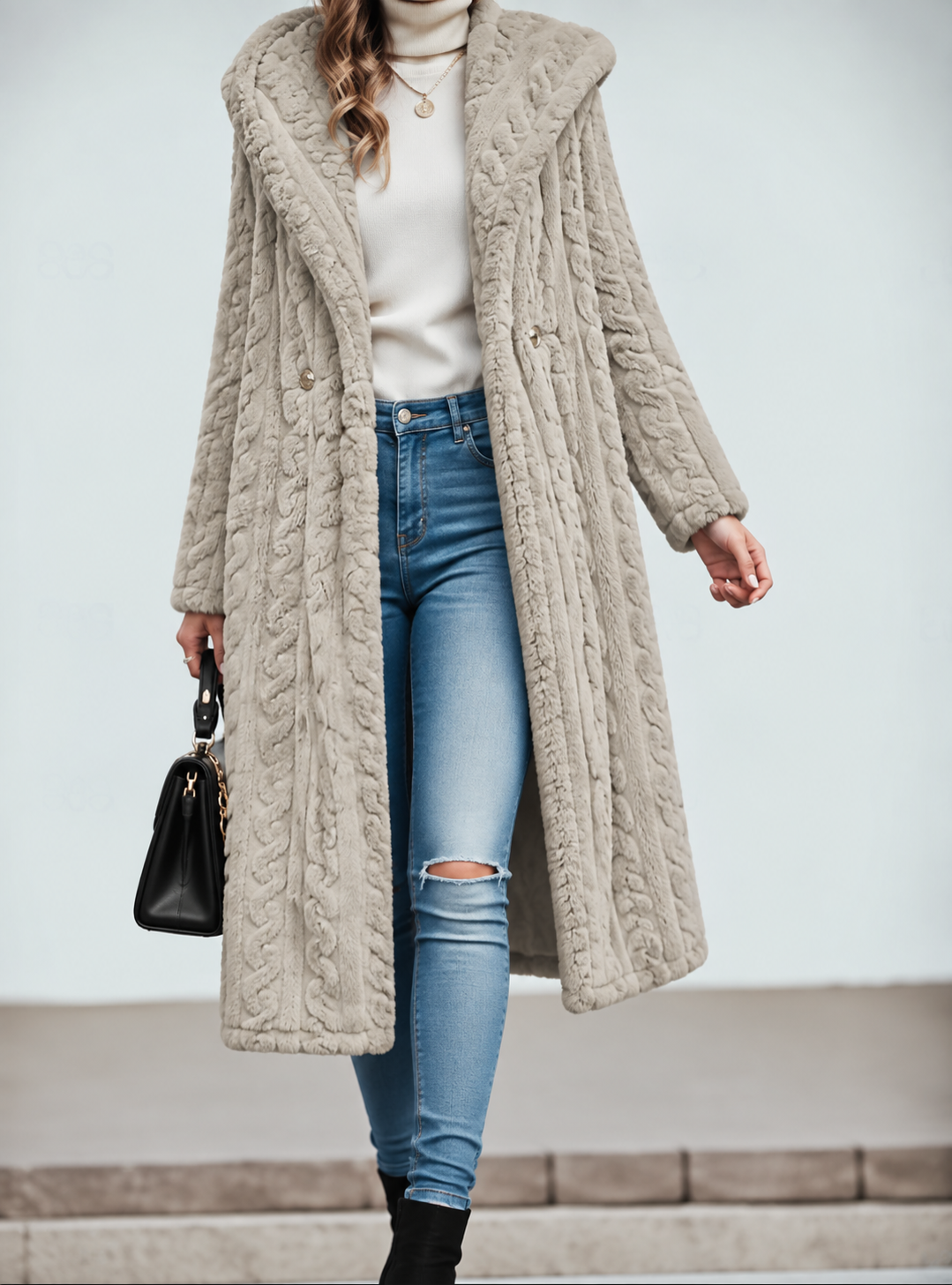 Women's Long Hooded Teddy Coat