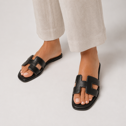 Women's Leather H-Strap Slide Sandals