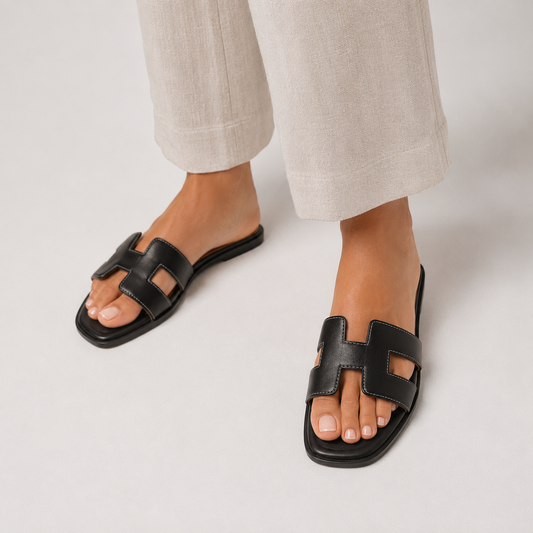 Women's Leather H-Strap Slide Sandals