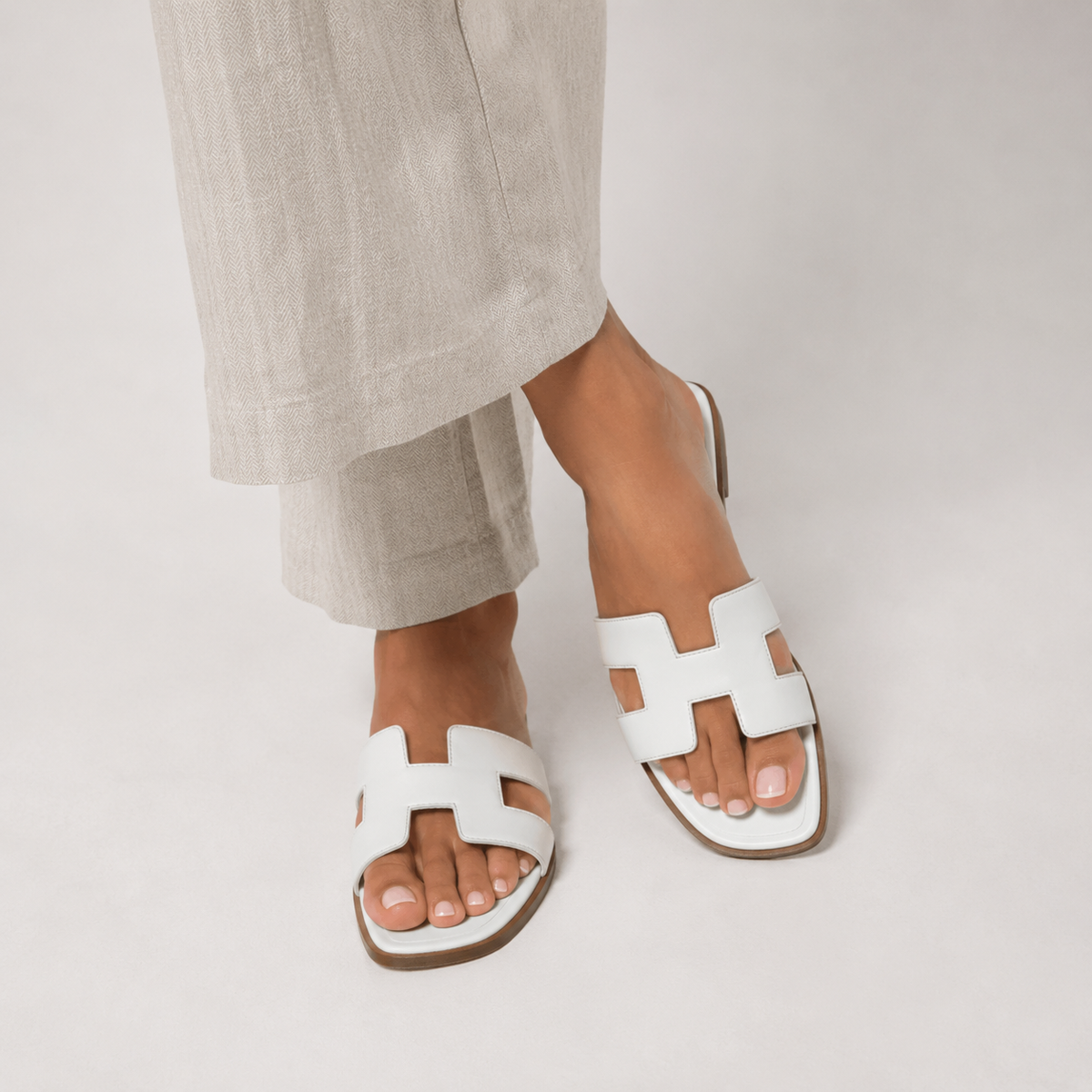 Women's Leather H-Strap Slide Sandals