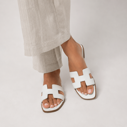Women's Leather H-Strap Slide Sandals