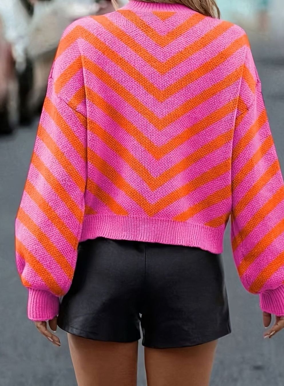 Women's Chevron Puff Sleeve Sweater