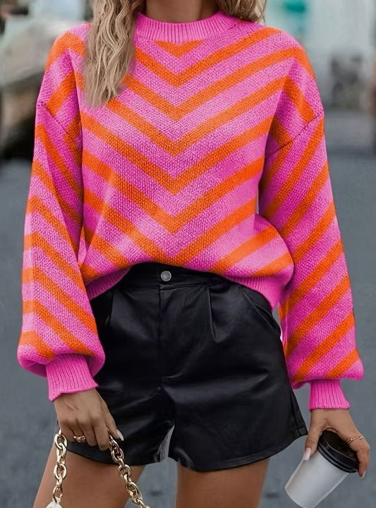 Women's Chevron Puff Sleeve Sweater