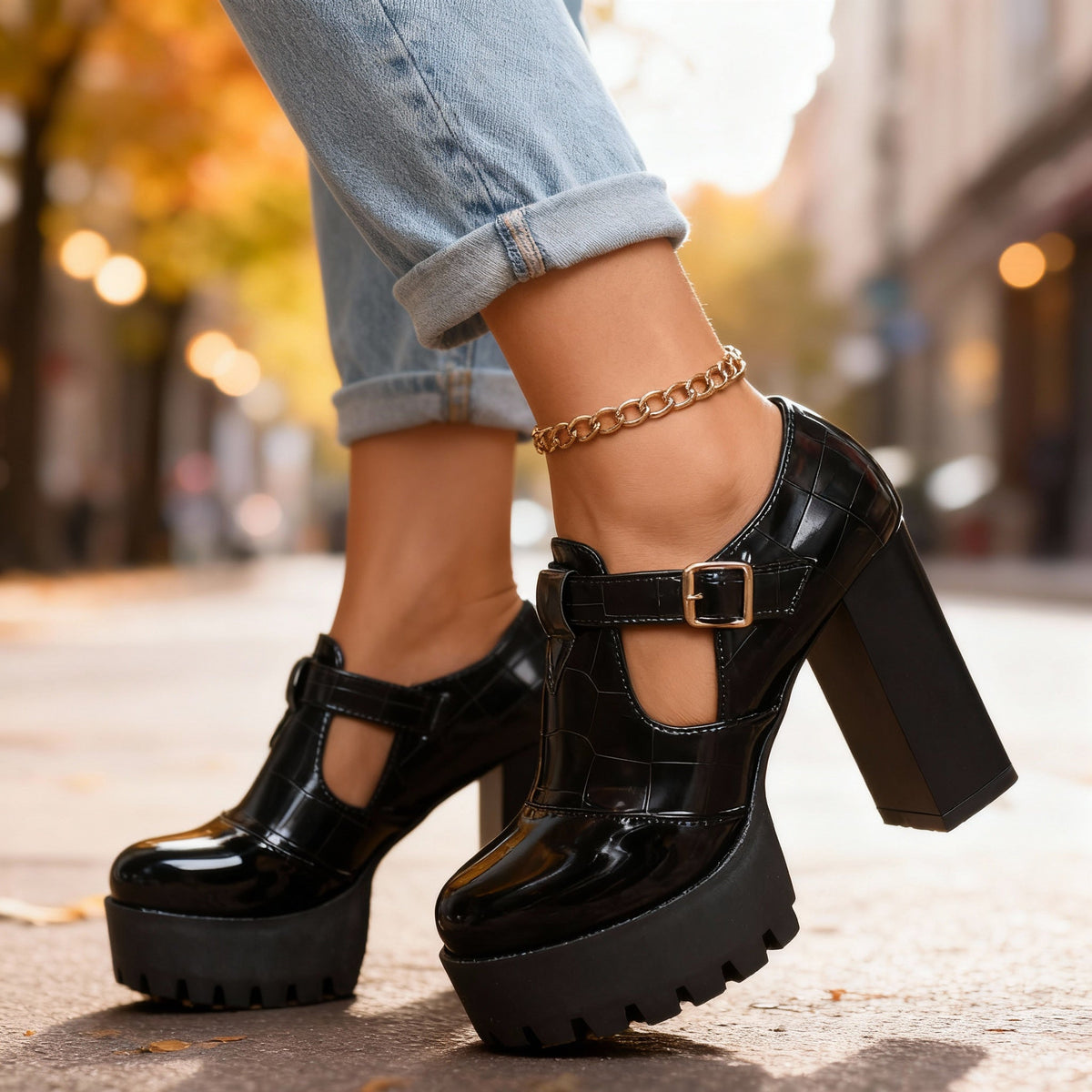 Women's Croc Embossed Platform Heels