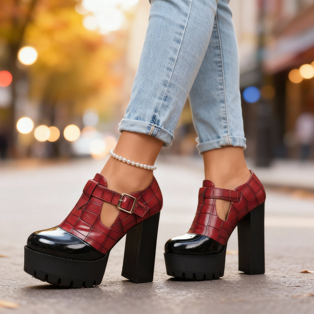 Women's Croc Embossed Platform Heels