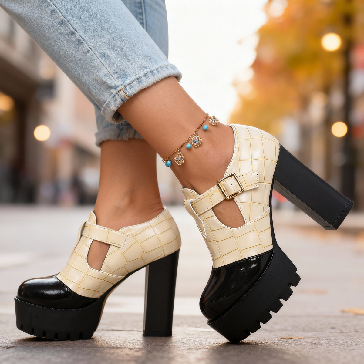 Women's Croc Embossed Platform Heels