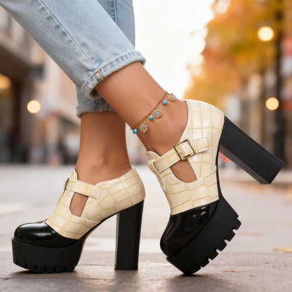 Women's Croc Embossed Platform Heels