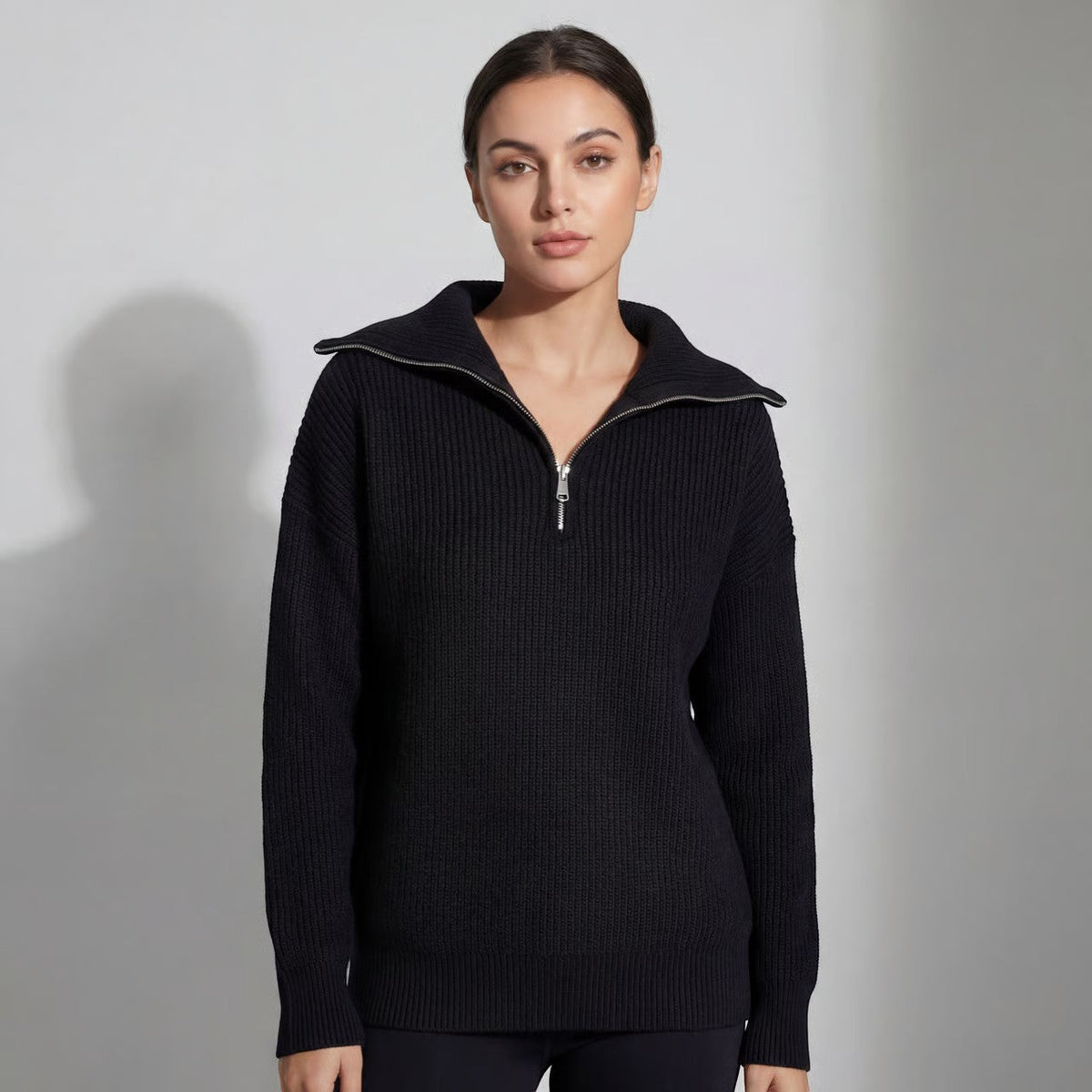 Women's Chunky Ribbed Zip Sweater