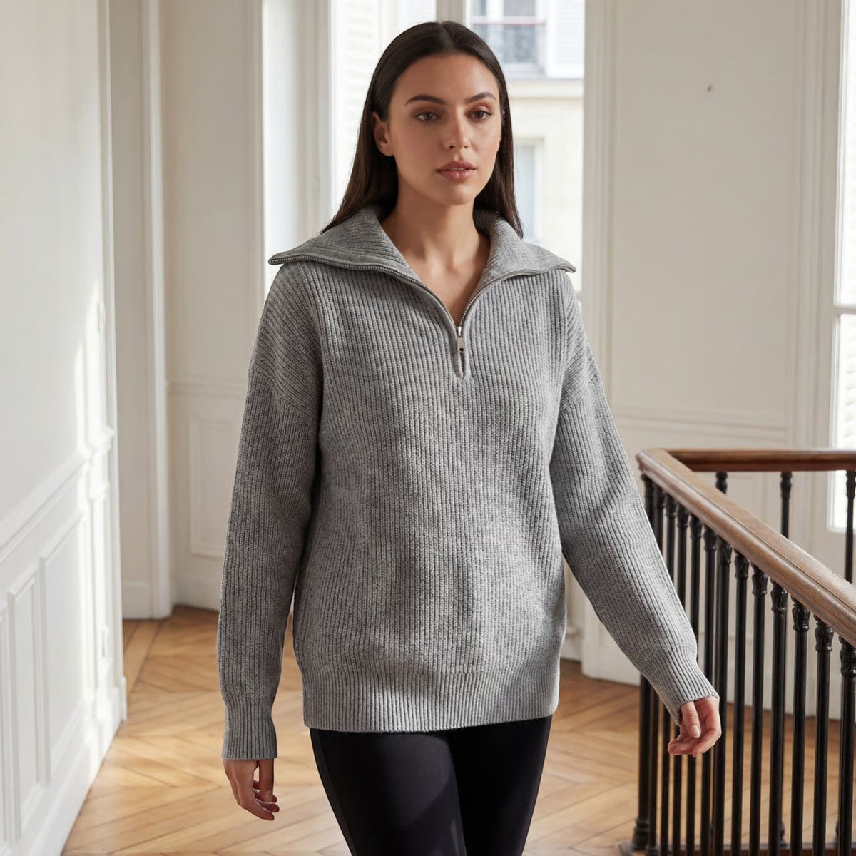 Women's Chunky Ribbed Zip Sweater