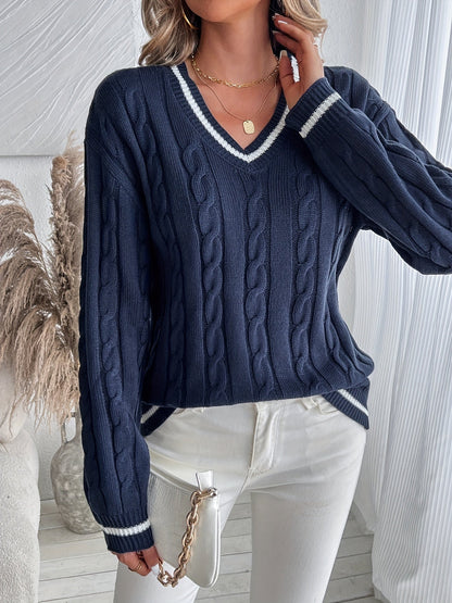Women's Contrast Cable Knit Sweater