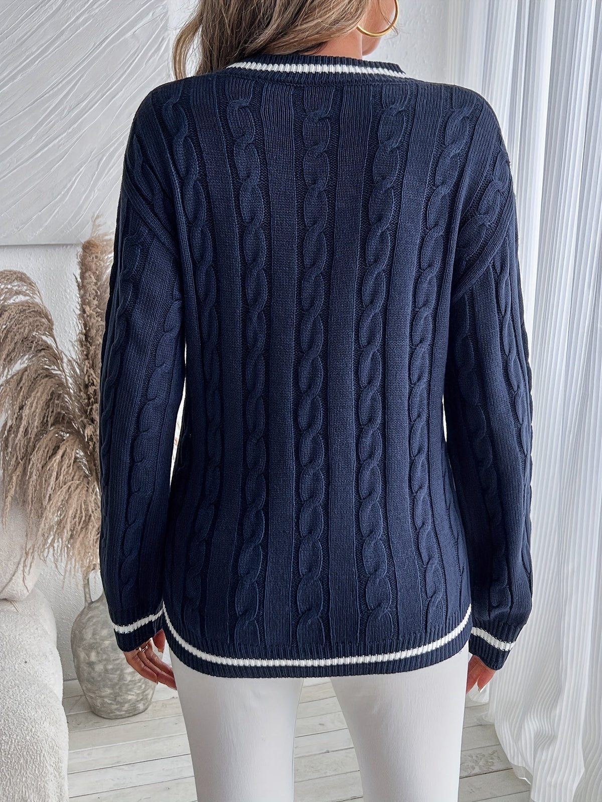 Women's Contrast Cable Knit Sweater