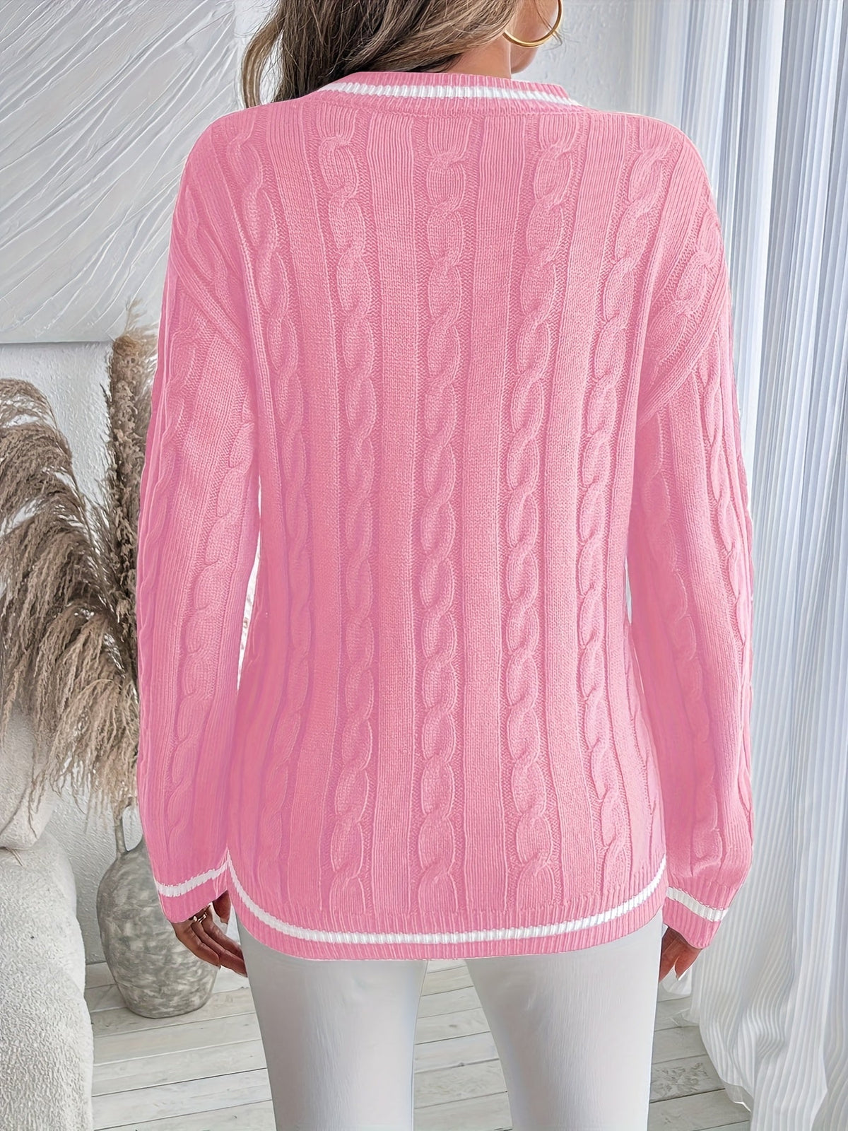 Women's Contrast Cable Knit Sweater