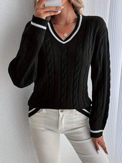 Women's Contrast Cable Knit Sweater