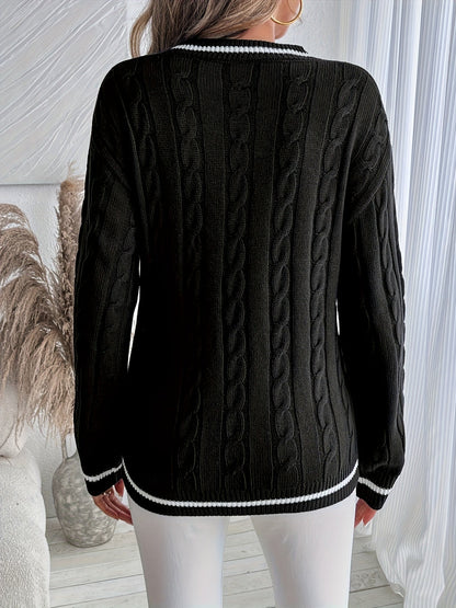 Women's Contrast Cable Knit Sweater