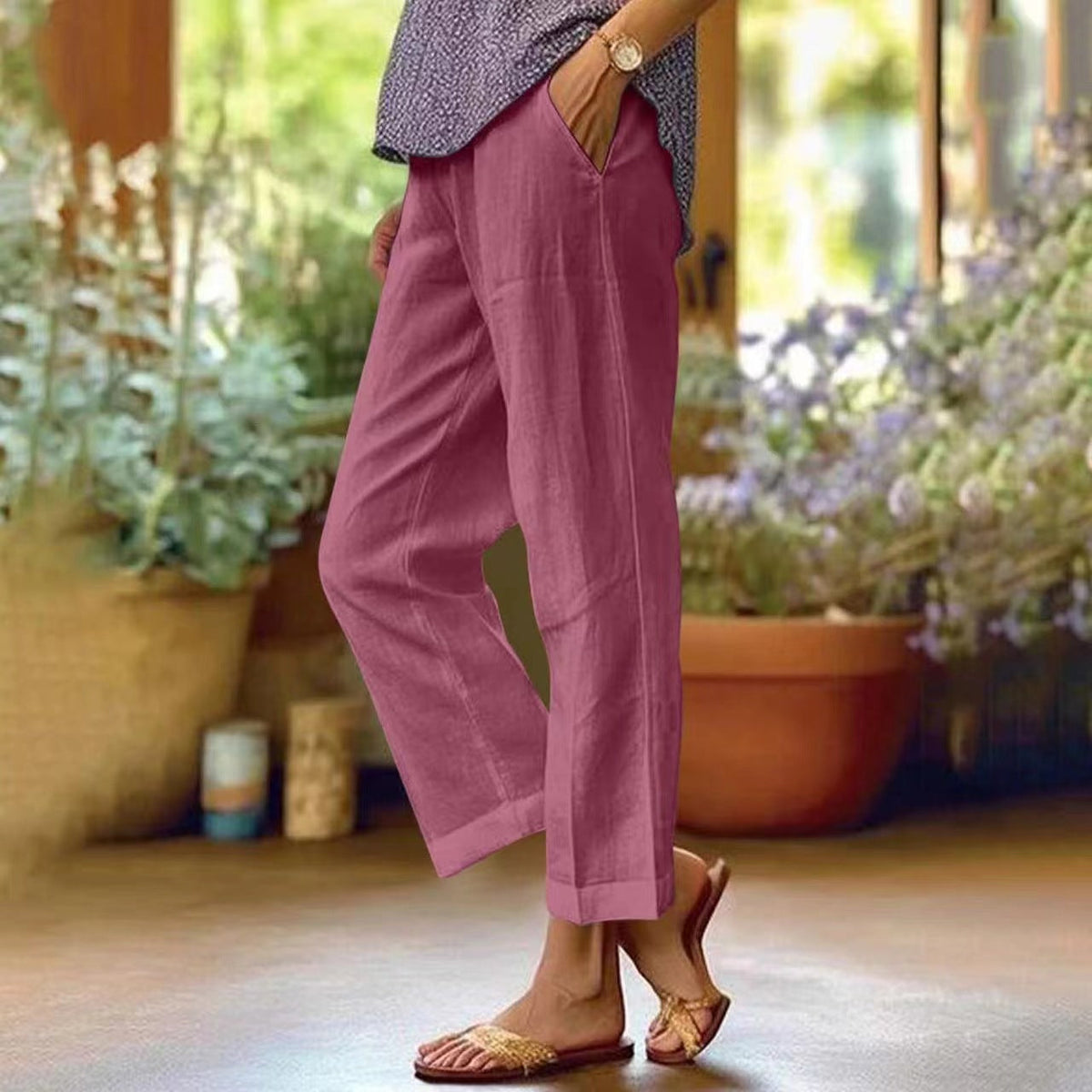 Women's Relaxed Wide Leg Linen Trousers