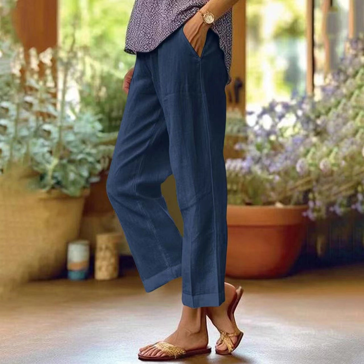 Women's Relaxed Wide Leg Linen Trousers