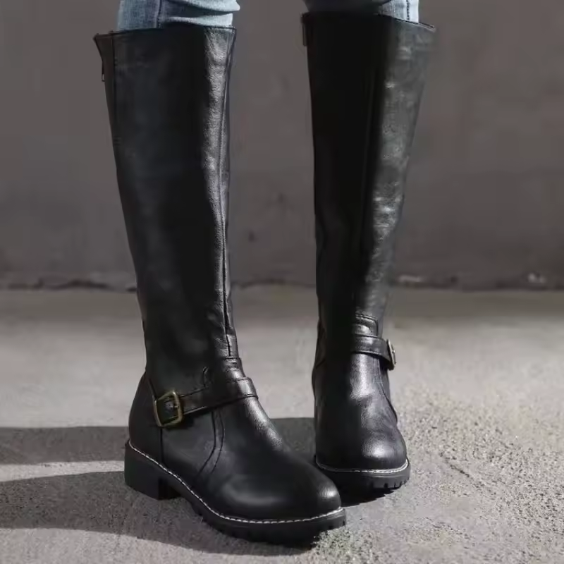 Women's Block Heel Leather Boots
