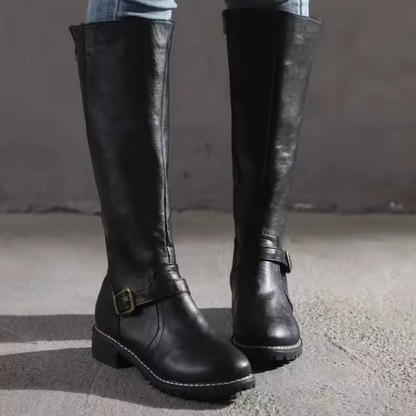 Women's Block Heel Leather Boots