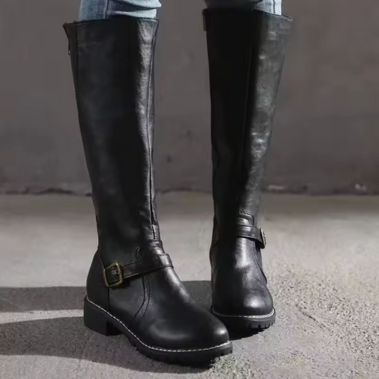 Women's Block Heel Leather Boots