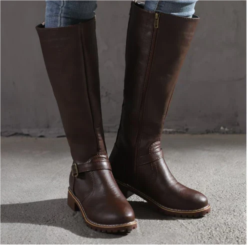 Women's Block Heel Leather Boots