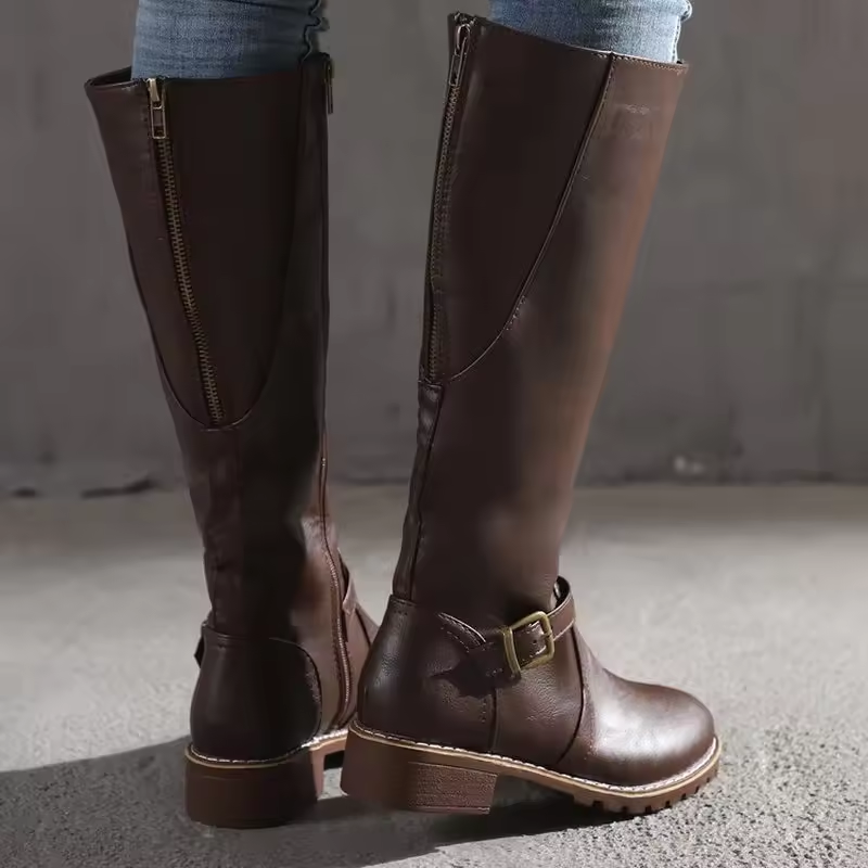 Women's Block Heel Leather Boots