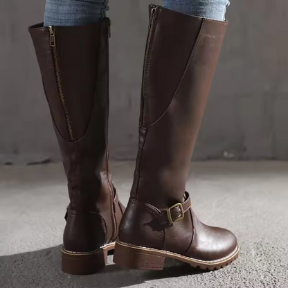 Women's Block Heel Leather Boots