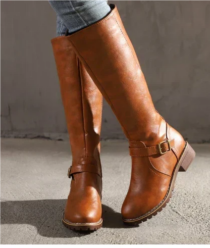 Women's Block Heel Leather Boots