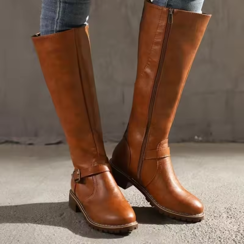 Women's Block Heel Leather Boots