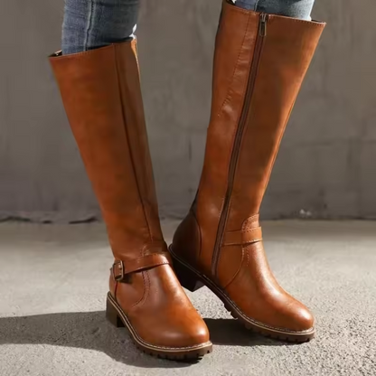 Women's Block Heel Leather Boots