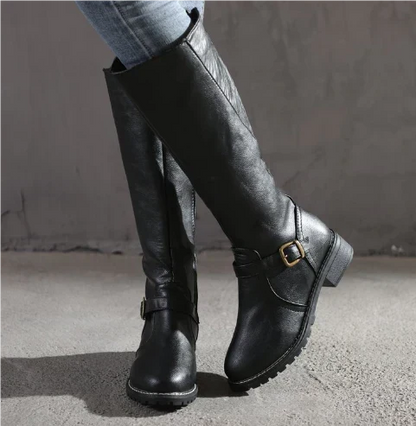 Women's Block Heel Leather Boots