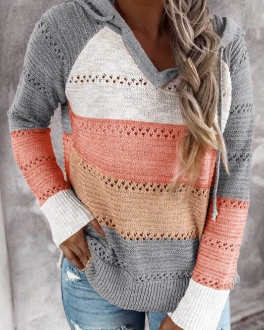 Women's Colour Block Knit Hoodie